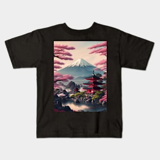 Serene Mount Fuji Sunset - Peaceful River Scenery Kids T-Shirt